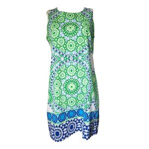 London Times Dress Womens Size 12 Green Geometric Sleeveless Pencil Zip Back‎